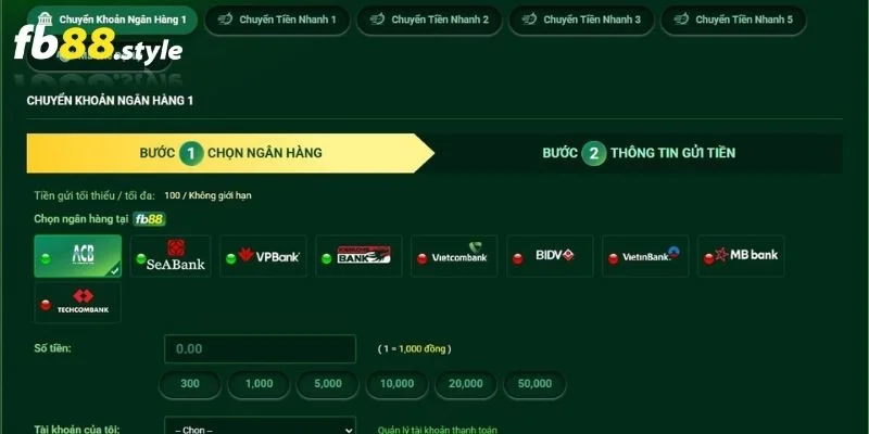 Hướng Dẫn Nạp Tiền FB88 - An Toàn Và Nhanh Gọn 1 Cách nạp tiền FB88 qua hình thức chuyển khoản ngân hàng